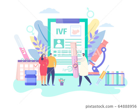 Pregnancy IVF technology, concept vector illustration. Infertility treatment, artificial insemination. Man woman patient Pregnancy IVF technology, concept vector illustration. Infertility treatment, artificial insemination. Man woman patient 64888956