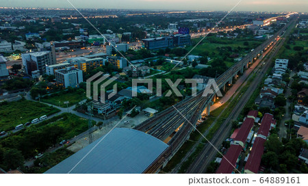 Aerial view of electric train in Morning time . 64889161