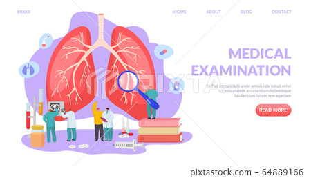 Medical lung examination, landing vector illustration. Respiratory system diagnostic and treatment, professional healthcare. 64889166