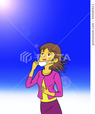 Woman taking off a mask and taking a deep breath 64890921