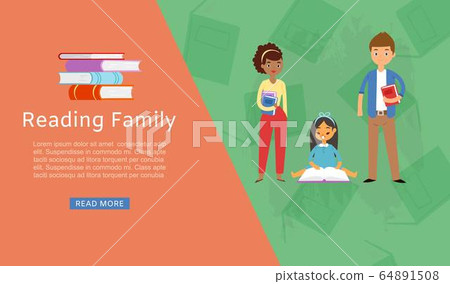 Reading family and books concept for study and literature with happy mother, father and daughter read book vector illustration. Reading family and books concept for study and literature with happy mother, father and daughter read book vector illustration. 64891508