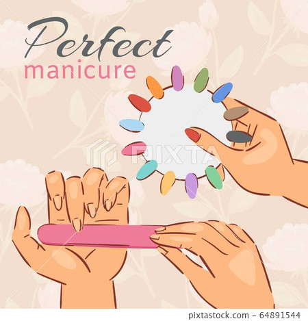Manicure nail polish poster with choice of colorful false acrylic nails in modern polish shades vector illustration. Manicure nail polish poster with choice of colorful false acrylic nails in modern polish shades vector illustration. 64891544