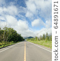A straight road to the mountains in summer 64891671