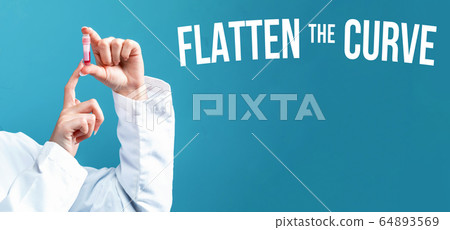 Flatten the Curve theme with a doctor holding a laboratory vial 64893569