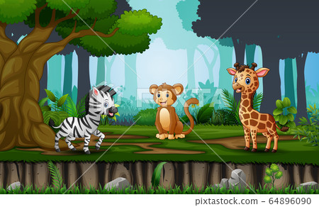 Scene with many animals in the jungle Scene with many animals in the jungle 64896090