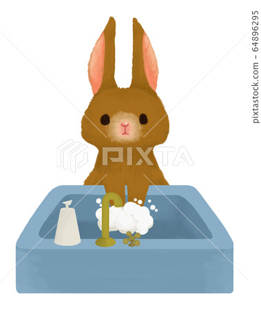 Illustration of a rabbit washing his hands for... - Stock Illustration ...