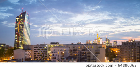 Frankfurt panorama buildings Germany twilight Frankfurt panorama buildings Germany twilight 64896362