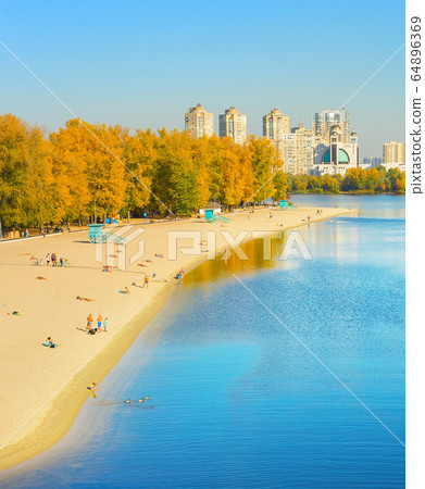 People Hydropark Kiev river Dnipro 64896369