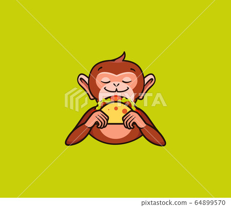 The logo funny monkey eats taco. Cute macaque, cartoon character The logo funny monkey eats taco. Cute macaque, cartoon character 64899570