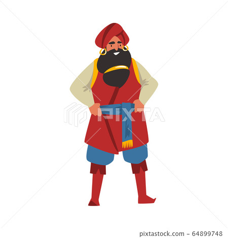 Old Sultan, Arab Man in Oriental Costume, Arabian Fairy Tale Cartoon Character Vector Illustration 64899748