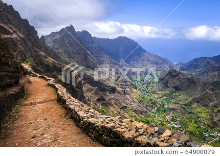 Aerial Hiking trail in Paul Valley, Santo Antao Aerial Hiking trail in Paul Valley, Santo Antao 64900079