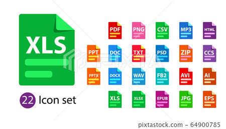 Collection of vector icons. File format extensions icons. Collection of vector icons. File format extensions icons. 64900785