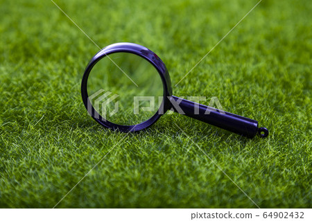 Magnifier on green grass Magnifier on green grass 64902432