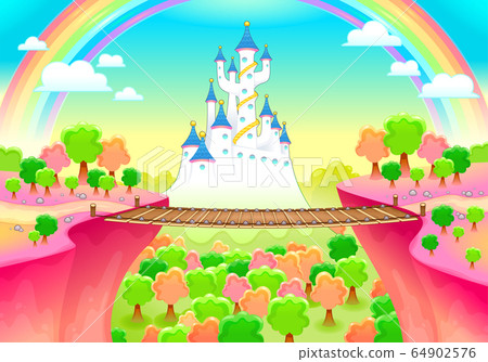 Fantasy landscape with castle and bridge Fantasy landscape with castle and bridge 64902576