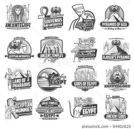 Ancient Egypt gods, Cairo travel and tourism icons 64902620
