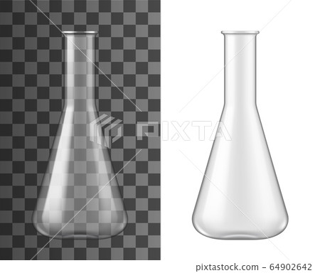 Realistic laboratory glassware, glass flask beaker Realistic laboratory glassware, glass flask beaker 64902642