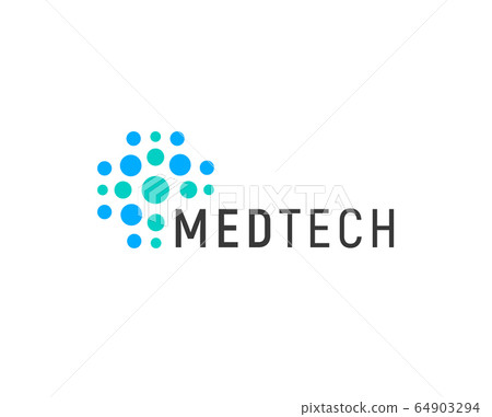 Medical technology logo concept, abstract blue dotted cross, vector illustration Medical technology logo concept, abstract blue dotted cross, vector illustration 64903294