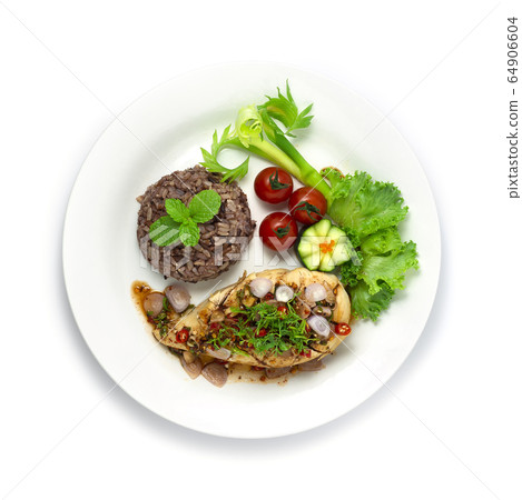 Chicken Spicy Salad Served Brown Rice Thai Chicken Spicy Salad Served Brown Rice Thai 64906604