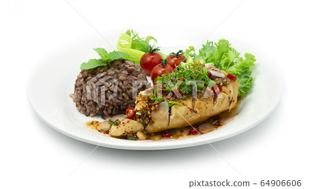 Chicken Spicy Salad Served Brown Rice Thai 64906606
