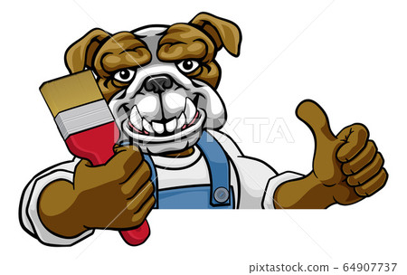Bulldog Painter Decorator Holding Paintbrush Bulldog Painter Decorator Holding Paintbrush 64907737