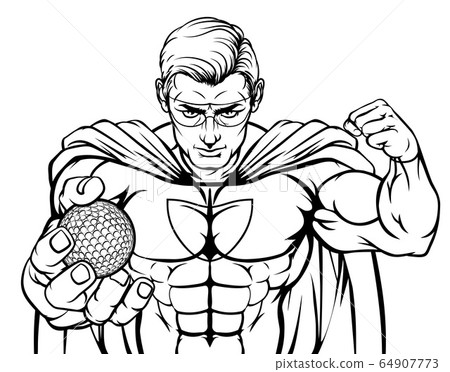 Superhero Holding Golf Ball Sports Mascot 64907773