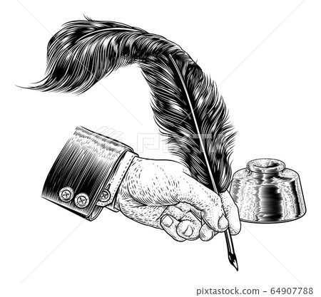 Quill Feather Ink Pen Hand Suit Vintage Woodcut Quill Feather Ink Pen Hand Suit Vintage Woodcut 64907788