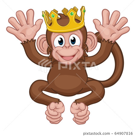 Monkey King Crown Cartoon Animal Mascot Waving 64907816