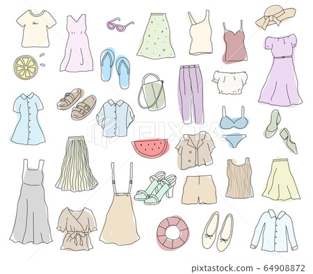 一組手繪插圖的夏裝/可愛 64908872