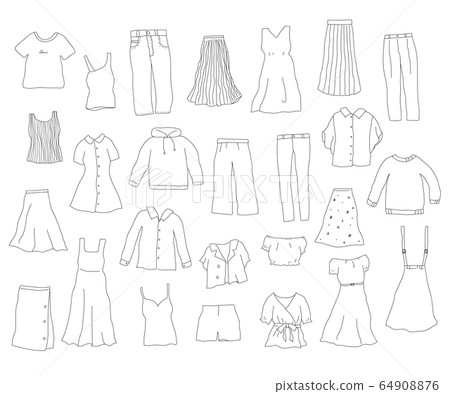 A set of hand-drawn illustrations of clothes / cute / line drawing / loose 64908876