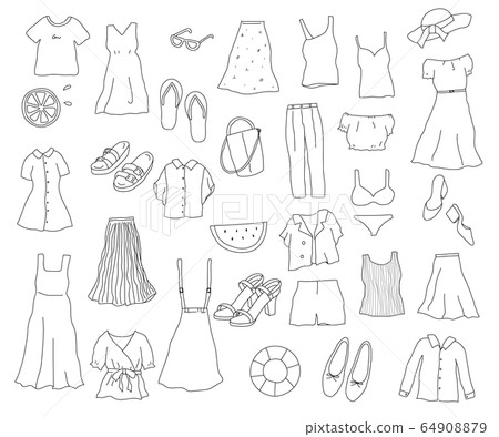 A set of hand-drawn illustrations of summer clothes / cute 64908879