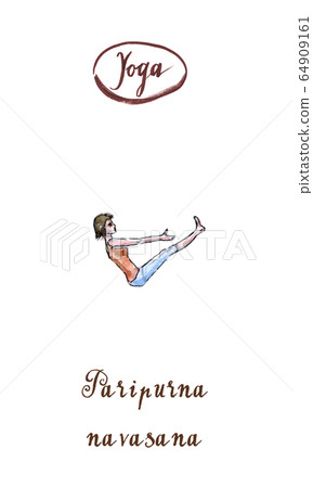 Young woman doing exercises for back, hips and abs, sitting in Paripurna navasana, full boat pose 64909161