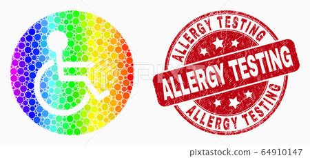 Vector Spectral Pixelated Wheelchair Person Icon and Grunge Allergy Testing Stamp Seal 64910147