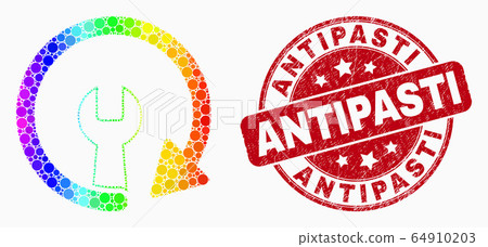 Vector Spectral Dot Update Repair Wrench Icon and Grunge Antipasti Stamp Vector Spectral Dot Update Repair Wrench Icon and Grunge Antipasti Stamp 64910203