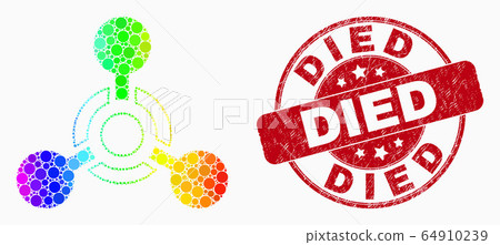 Vector Rainbow Colored Dotted Toxic Nerve Agent Icon and Distress Died Stamp Seal 64910239