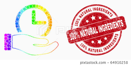 Vector Spectrum Pixel Time Service Hand Icon and Scratched 100 Percent Natural Ingredients Seal Vector Spectrum Pixel Time Service Hand Icon and Scratched 100 Percent Natural Ingredients Seal 64910258