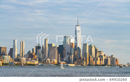 new york city skyline at sunset,new york,usa. 64910260