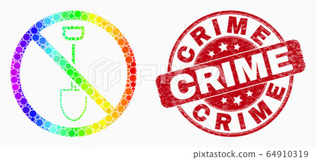 Vector Spectral Dot Stop Digging Icon and Scratched Crime Watermark 64910319