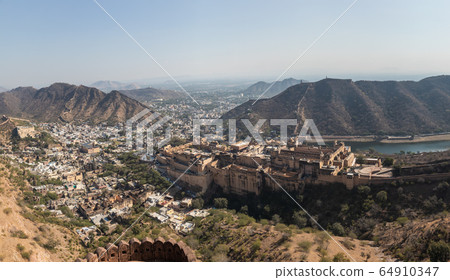 Jaipur panorama in the hills, India, Rajasthan Jaipur panorama in the hills, India, Rajasthan 64910347
