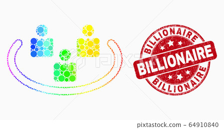 Vector Bright Pixelated Social Ring Icon and Distress Billionaire Stamp Vector Bright Pixelated Social Ring Icon and Distress Billionaire Stamp 64910840