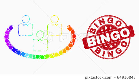 Vector Rainbow Colored Pixel Social Ring Icon and Scratched Bingo Stamp Vector Rainbow Colored Pixel Social Ring Icon and Scratched Bingo Stamp 64910845