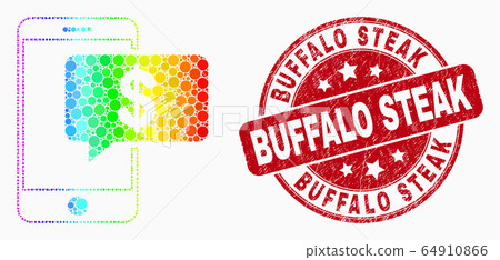 Vector Spectrum Pixel Smartphone Bank Message Icon and Grunge Buffalo Steak Seal Vector Spectrum Pixel Smartphone Bank Message Icon and Grunge Buffalo Steak Seal 64910866