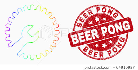 Vector Rainbow Colored Pixelated Repair Wrench Icon and Scratched Beer Pong Stamp Vector Rainbow Colored Pixelated Repair Wrench Icon and Scratched Beer Pong Stamp 64910987