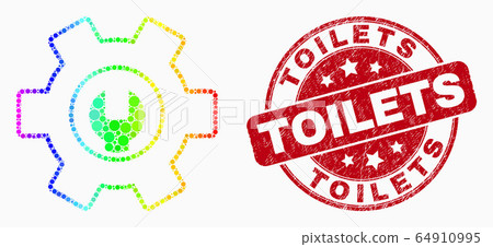 Vector Bright Pixel Repair Options Icon and Distress Toilets Stamp Seal 64910995