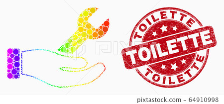 Vector Spectral Pixelated Repair Hand Icon and Grunge Toilette Seal 64910998