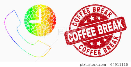 Vector Spectrum Dotted Phone Call Time Icon and Scratched Coffee Break Watermark 64911116