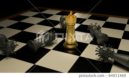 The gold chess and virus on boardgames 3d rendering for strategy concept. The gold chess and virus on boardgames 3d rendering for strategy concept. 64911469