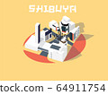 isometric illustration vector graphic design concept of Shibuya, Tokyo, Japan 64911754