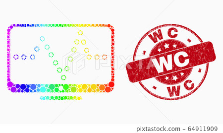 Vector Spectrum Dot Online Dotted Chart Icon and Grunge WC Stamp Seal 64911909