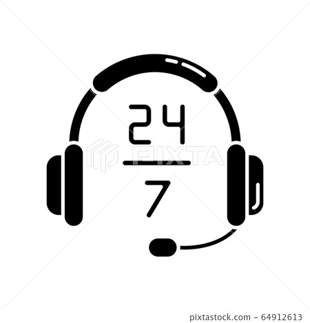 24 hour service icon.Headphone Talk Support over the phone to