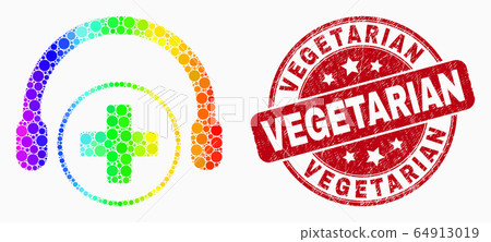 Vector Bright Pixelated Medical Assistance Headphones Icon and Distress Vegetarian Watermark 64913019